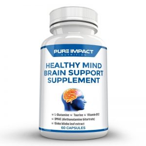 Pure Impact Nutrition Healthy Mind Brain Supplement | Blend of Cognitive Enhancers Vitamin B12, L-Glutamine, Taurin, DMAE, Ginko Biloba Leaf Extract | 60 Caps Brain Booster